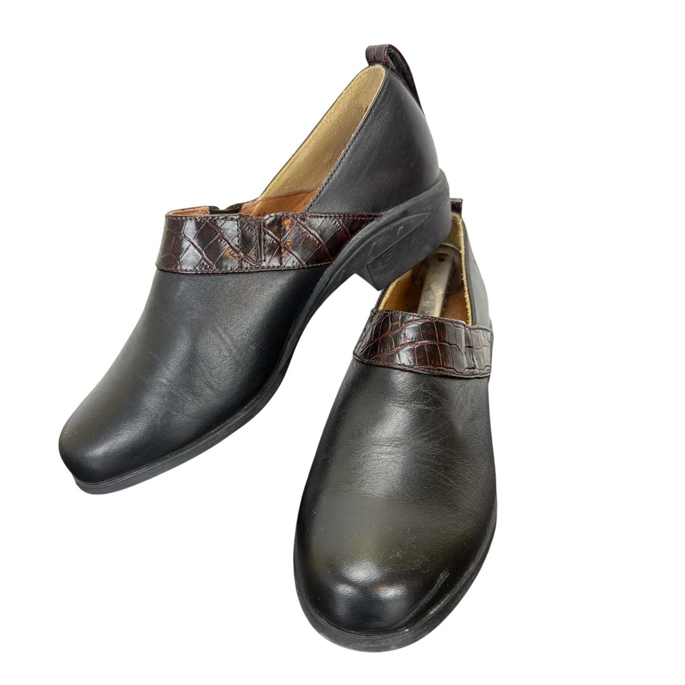 Ariat 52328 Black Leather Slip On Sport Clog Size 8B Croc Detail Western Cowgirl